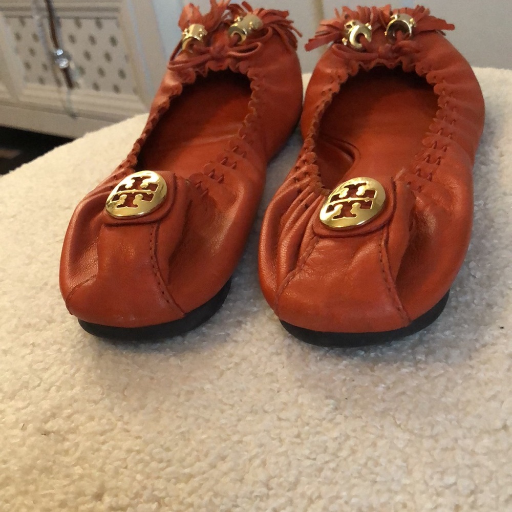 Tory Burch Orange Leather Tassel Accents Ballet Flats 7